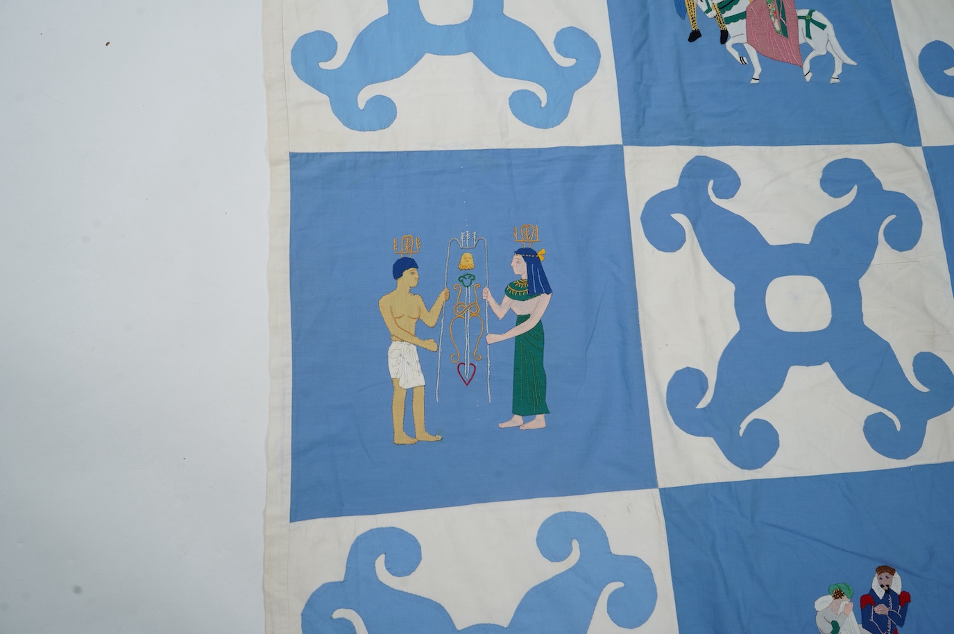A rare figurative American ‘bridal quilt coverlet’, designed by Marion Cheever Whiteside Newton, whose designs were originally widely published in magazines and sold during the 1940’s-50’s. Her ‘quilting kits’ were also